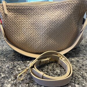Quince Convertible Woven Crescent Bag - Taupe